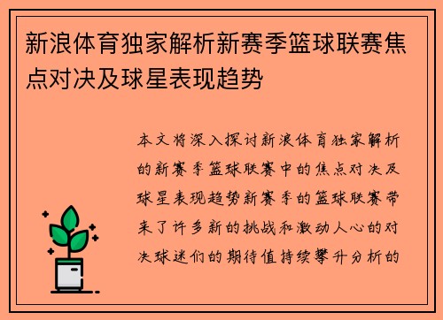 新浪体育独家解析新赛季篮球联赛焦点对决及球星表现趋势