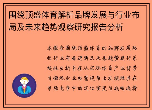 围绕顶盛体育解析品牌发展与行业布局及未来趋势观察研究报告分析